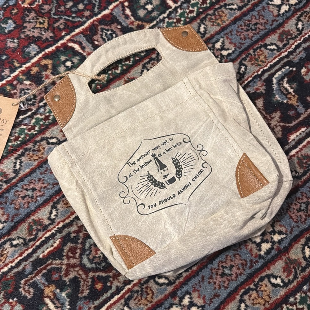 NWT Clea Ray Upcycled Canvas Beer Carrier Caddy Bag - Picture 6 of 6